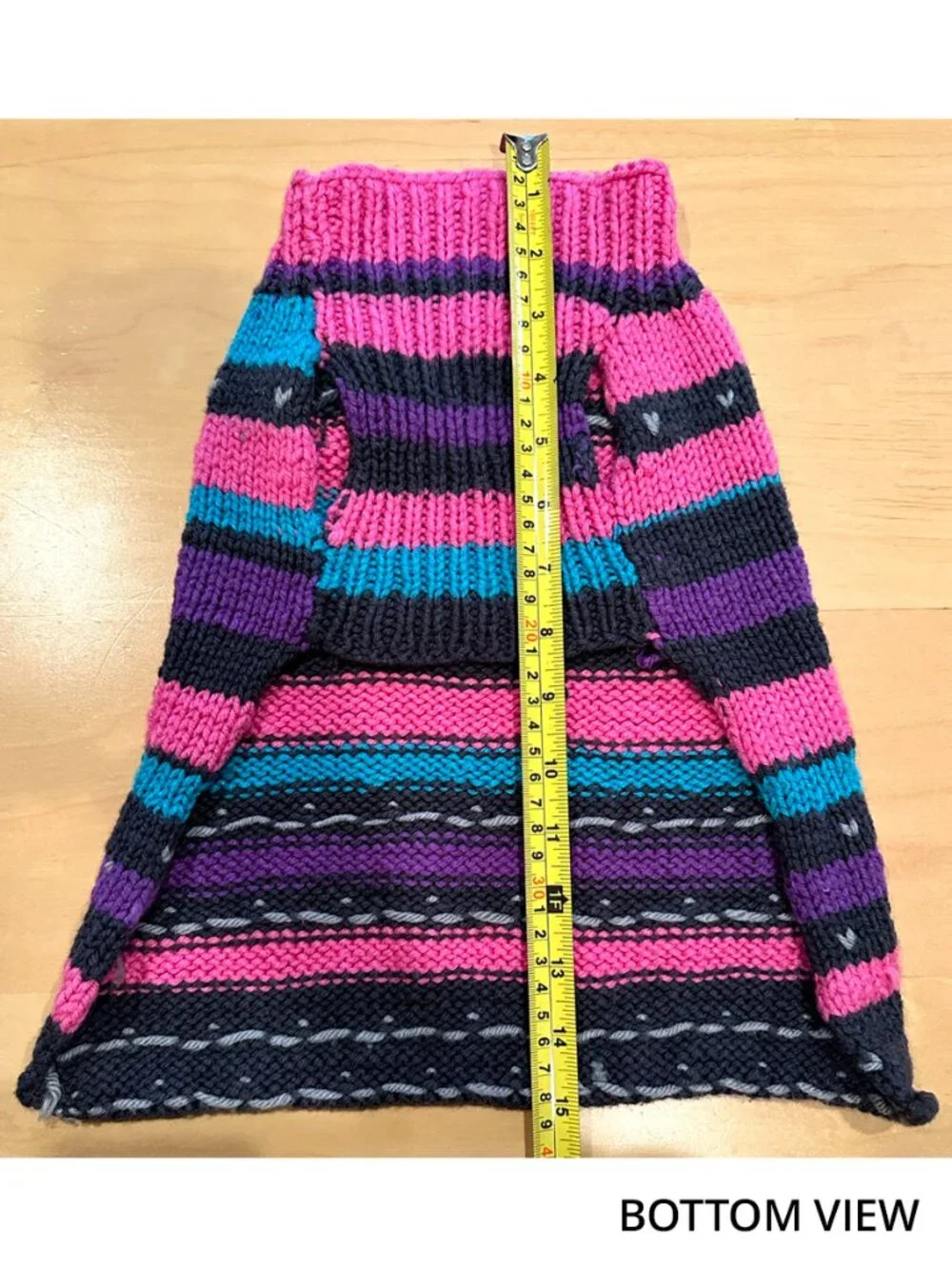 Knit Striped Dog Sweater Pink Black Blue Purple Crochet Flower Large Pullover